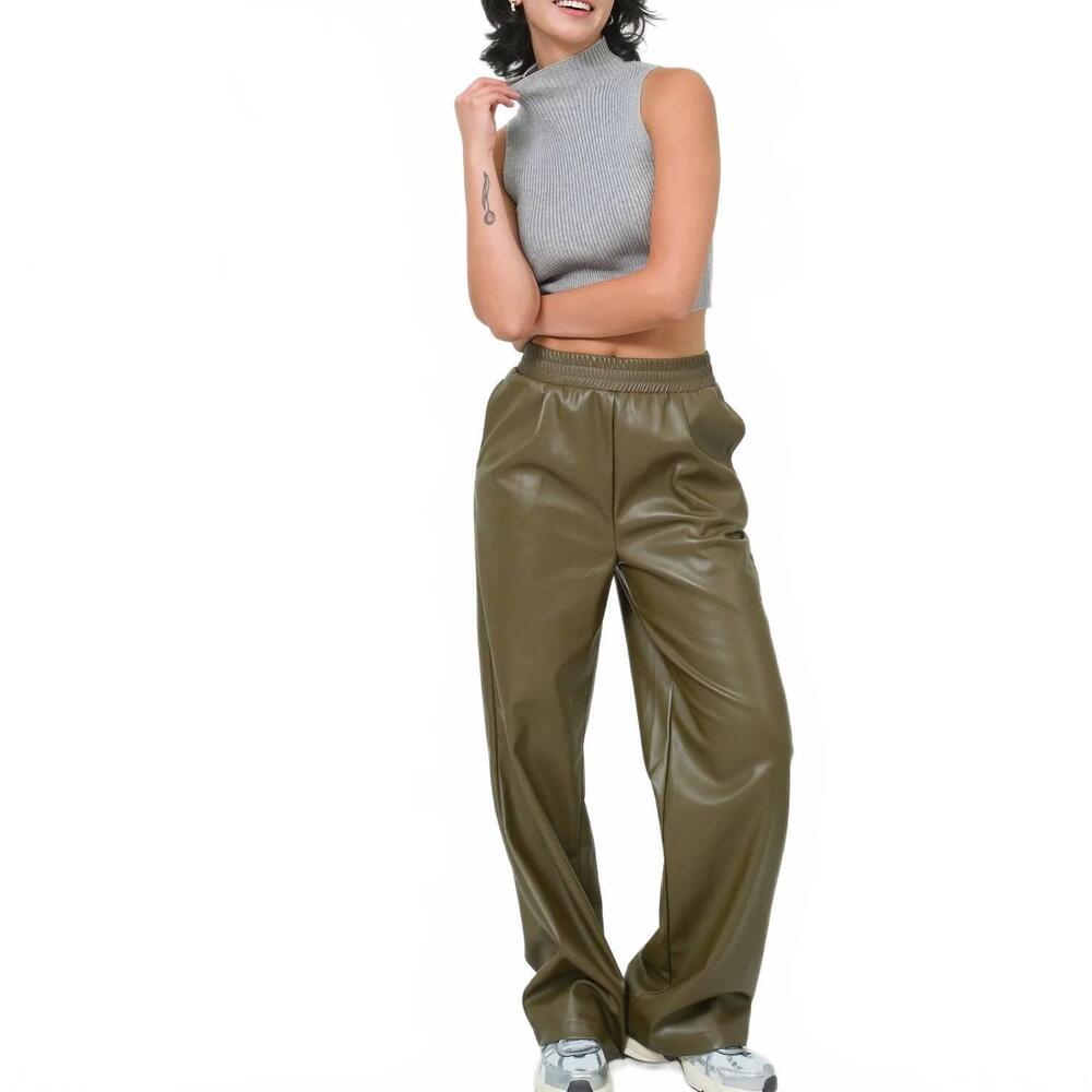 NEW HYFVE leather high waist pants in dark olive